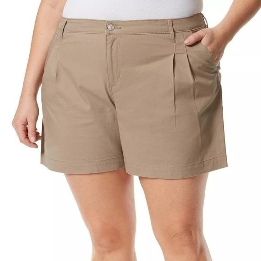 Gloria Vanderbilt Womens Brown Pleated Pockets Chino Shorts Plus Sz 18W New